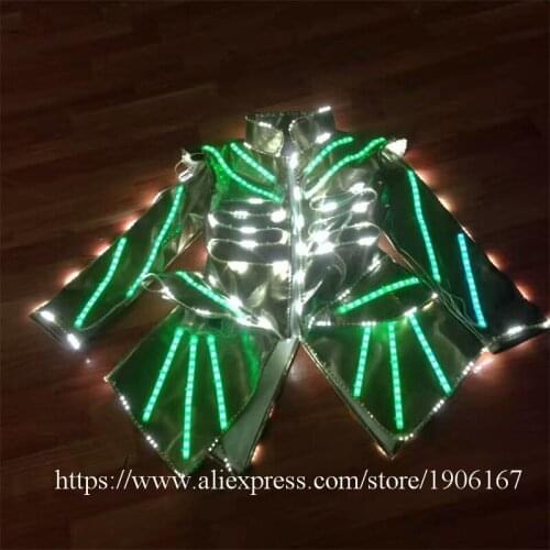 RGB Led Luminous Ballroom Costume Colorful LED Light Up Women Suit Growing Stage performance DJ Singer Dancer Clothes