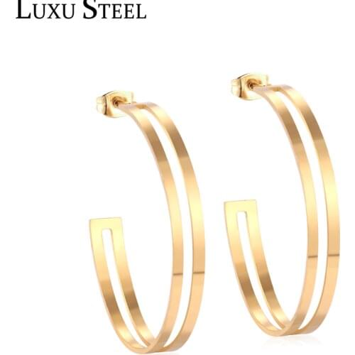 LUXUSTEEL Open Round Drop Earrings Rock Style Gold/Silver Color Geometry Dangle Jewelry Female Earrings Brinco Party Gift