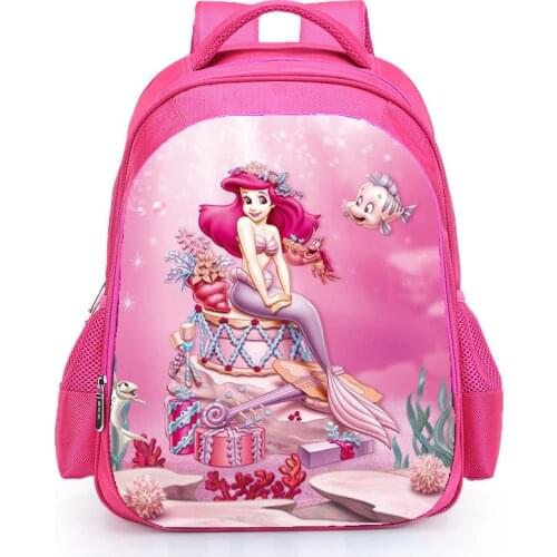 Disney Girls Little Mermaid Cartoon Backpack Pink Princess Kids School Bag Fairy Tale Book Bags for Teen Girls mochila Bolsa