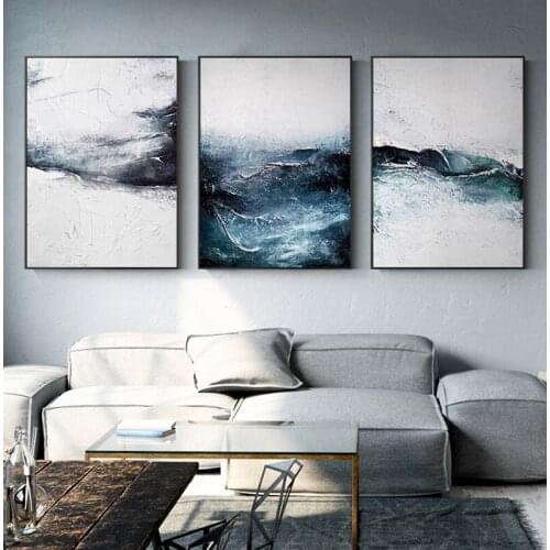 Modern Dark Blue Abstract Waves Landscape Canvas Painting Poster Print Abstract Wall Art Living Room Home Cuadros Decoratio