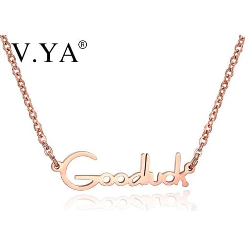 V.YA New Style Good Luck Letters Chain For Female Stainless Steel Rose Gold Good Luck Extended Necklace Clavicle For Women Gift