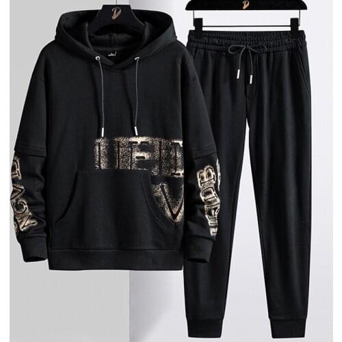 Spring Autumn Black Oversized Mens Tracksuit 2021 Band New Hoodie+Track Pants 2 Piece Set Men Streetwear Casual Sweat Suits 8XL