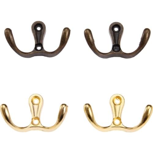 2pcs Double Head Hooks Wall Mounted Hanger w/screws Antique bronze/Gold Coat/Key/Bag/Towel/Hat Holder Bathroom Kitchen 53x30mm