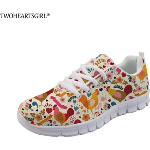 Twoheartsgirl Cute Chicken Print Flats Sneakers Women Cartoon Fashion Female Light Comfortable Walking Shoes Woman Mesh Shoes