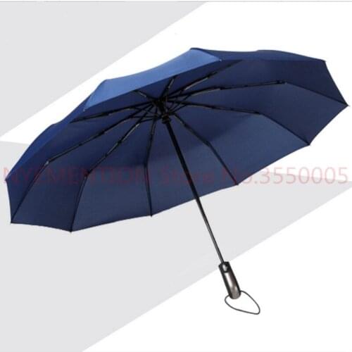 2018 New Fully-automatic Three Folding Male Commercial Compact Large Strong Frame Windproof 10Ribs Gentle Black Umbrellas 20pcs