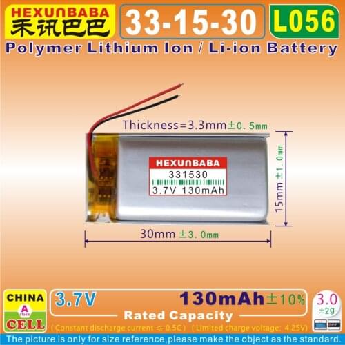 10pcs [L056] 3.7V 130mAh [351530] PLIB;polymer lithium ion / Li-ion battery for smart watch,GPS,mp3,mp4,toy,speaker