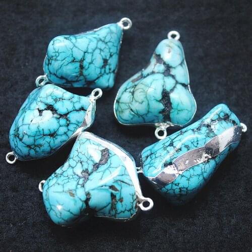 Nature blue turquoise stone connectors with golden or silver plated for women bracelets making accessories top selling items