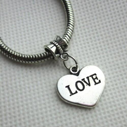 50pcs/lot love heart charms hanging charm big hole pendant beads charm fit pando bracelet diy jewelry dangle charms