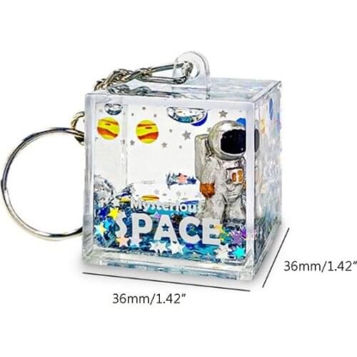 63HC Mysterious Space Glitter Quicksand Square Keychain Astronaut Bag Charm Keyring Fashion Jewelry Space lover Gifts