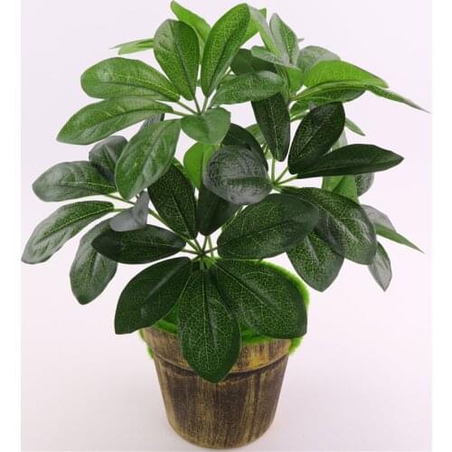 9 Heads Artificial Schefflera Octophylla Leaves Indoor Bonsai Tree Potted Money Tree Plant Garden Home Lucky Green Plants