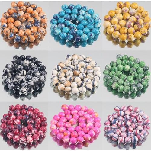 Natural Stone Pink Blue Red Colored Rain Jaspers Round Loose Beads for Jewelry Making DIY Woman Bracelet Necklace 4/6/8/10/12mm