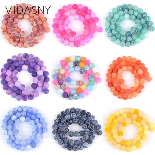 Natural Mix Stone Matte Frost Cracked Green Purple Blue Agates Beads For Jewelry Making Onyx Beads Diy Bracelet Necklace 15