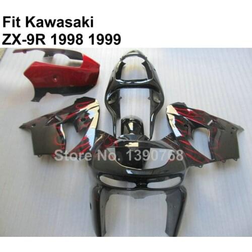 Motobike parts for Kawasaki zx9r fairing set 1998 1999 red flames glossy black high grade fairings 98 99 Ninja ZX-9R AO09