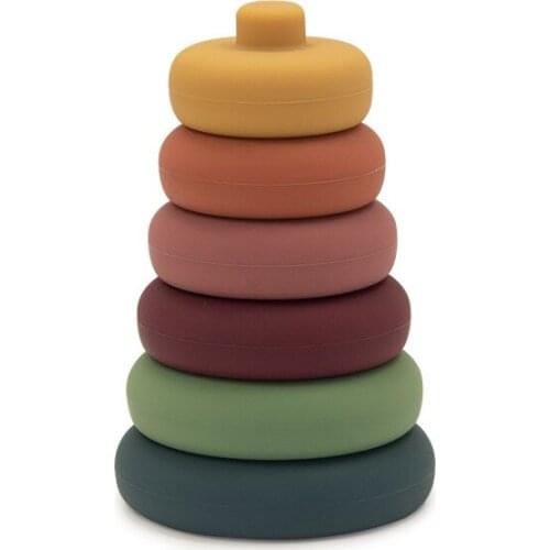 Baby Silicone Building Stacker Building Blocks Educational Soft Building Rings Stacker & Teether Squeeze Play Educational Toys