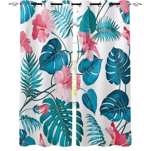 Red Flowers With Large Leaves Pattern Window Curtains for Living Room Bedroom Modern Curtains Home Decoration Kid Room Drapes