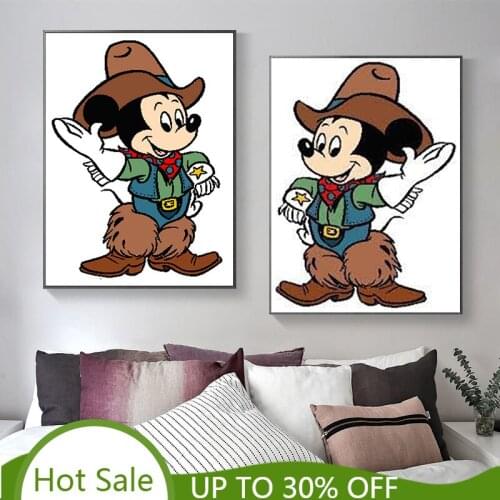 Disney Cowboy Hat Donald Mickey Cartoon Comic Canvas Painting Duck Poster and Prints Wall Art Pictures Decor Childrens Room