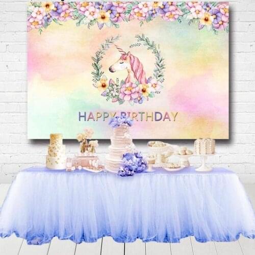 Beautiful Flowers Unicorn Party Backdrop For Girls Birthday Baby Shower Newborn Photography Background Photo Studio