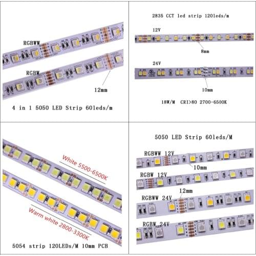 LED Strip 5M 2835 5730 5050 5054 RGB CCT RGBCCT RGBW RGBWW WARM WHITE 60/120/240/480 LED 4in1 12V 24V tape Light Strips Flexible