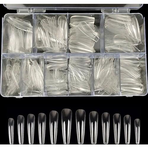 Coffin False Nail Tips 500pcs/Box Manicure Nail Art Decoration Tools Artificial Acrylic Clear White Fake Nails