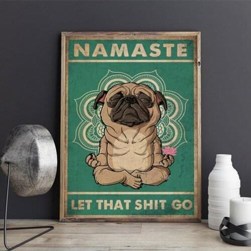 Cartoon French Bulldog Namaste Art Poster Yoga Lovers Gifts Nordic Retro Pictures Vintage Canvas Painting Home Decor Living Room