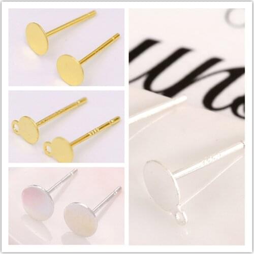 Color-saving S925 Silver Needle Flat Bottom Needle 18K Real Gold Round Pearl Earrings Drag DIY Handmade Silver Accessories