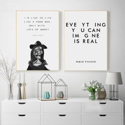 Pablo Picasso Literary Quotes Art Print Book Lover Gift Black and White Artwork Poster Canvas Painting Picture Living Room Decor