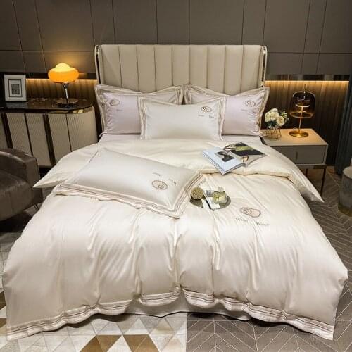 140s Egyptian Cotton Bedding Set 4Pcs Luxury High-end Queen King size Silky Duvet Cover Bed sheet Soft Fitted sheet pillowcases
