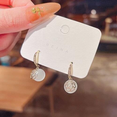 Korean New Trendy Opal Rose Ear Hook Jewelry for Women Fashion Dangle Earrings Female Delicate Elegant Retro Drop Earrings Gifts