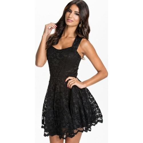 Sleeveless Black Cute Dress 2018 Sexy Women Casual Sleeveless Beach Short Dress Solid Black Mini Lace Dress Vestidos