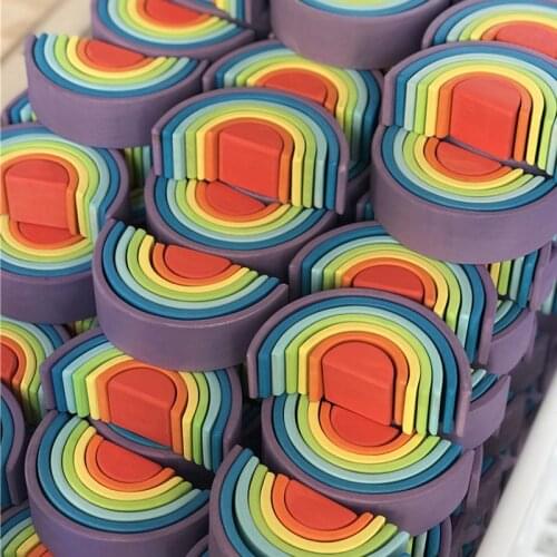 Mini Basswood Rainbow Stacker Bridge Wood Balance Blocks Wooden Jenga Creative Stacking Toys Montessori Educational Toys for Kid