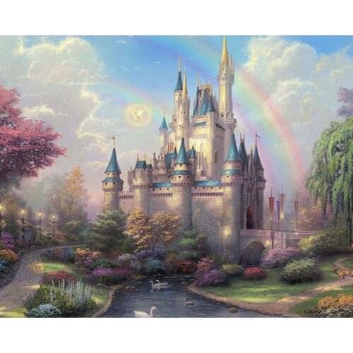 GATYZTORY DIY painting by number kit with frame for adult castle landscape HandPainted coloring by numbers wall art for home dec
