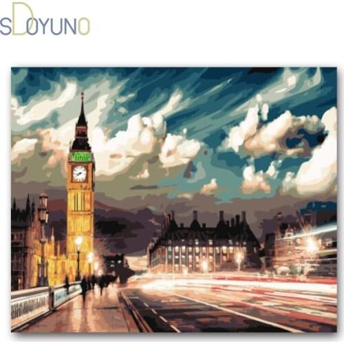 SDOYUNO DIY painting by numbers with frame for adults London Big Ben acrylic paints for painting Unique Gift For art Home Decor