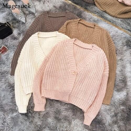 New Autumn Solid Knitted Cardigan Sweater Women Coarse Wool Slim Short Woman Sweaters Long Sleeve Loose Cardigan Femme Top 11641