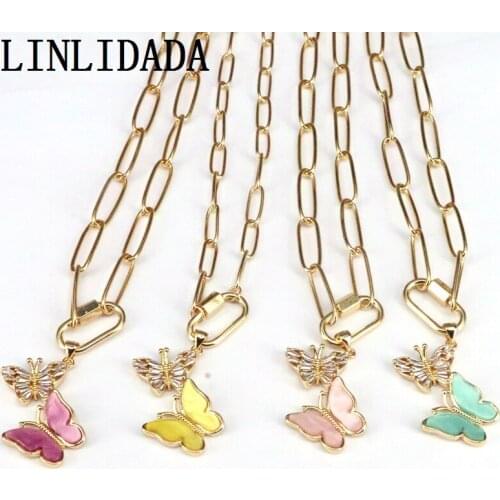 5Pcs Cubic zircon micro pave Butterfly Fashion And oval clasp pendant charm necklace,hot sale for Women Party Jewelry Gifts