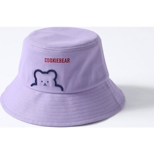 New Bucket Hats for Women Cute Bear Print Double Side Cotton Reversible Sun Protection Cap Mens Panama Hat Chapeau Femme 2021