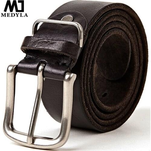 MEDYLA Natural leather mens belt High Quality Soft Genuine Leather Masculine Jeans Belts for men 4 colors 105cm-150cm Dropship