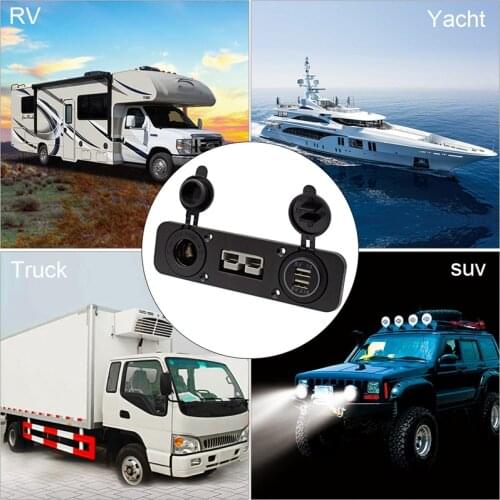 Flush Mount Anderson Plug Socket Double USB Charger Socket with Cigarette Lighter Panel for Caravan Camper Boat Truck RV