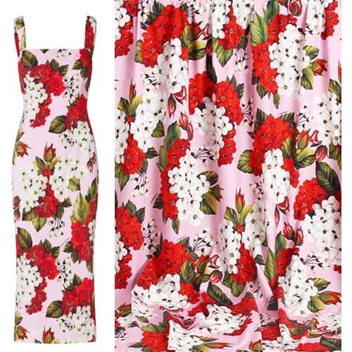 100X145cm Sicily Pink Geranium 100%Cotton Polyester Fabric For Woman Summer Dress Blouse Pajamas Tissu Tela Хлопок материал DIY