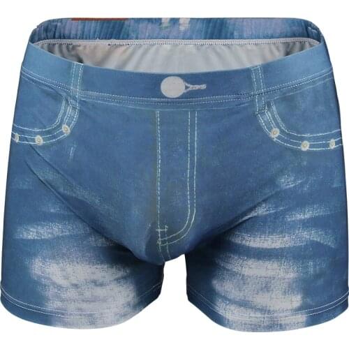 Men 3D Sexy Boxer Jeans Denim Underwear Shorts Classic Print Boxers Mens New Fashion Cowboy Underpants Trunks Brand Underpants