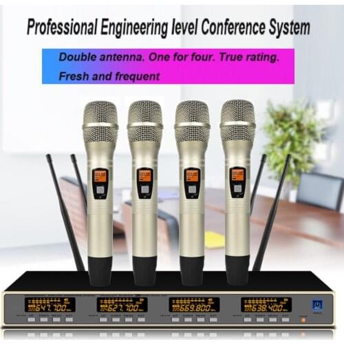 UHF 4 Channel 4 Handheld Wireless Radio Dynamic Microphone Mic System for Stage Singing