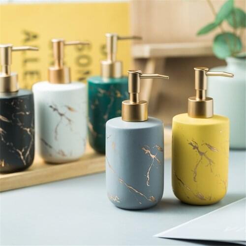 Bathroom 370ml Soap Dispenser Marble Pattern Ceramic Empty Refill Sub-bottle Hair Conditioner Hand Washing Shampoo Bottles