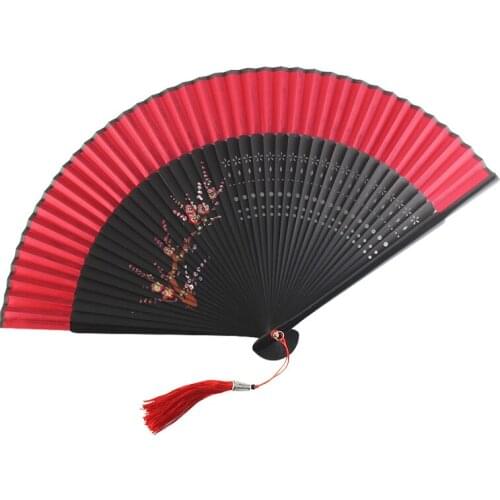 Fan Folding Fan Chinese Style Classical Dance Fan Ancient Han Chinese Clothing Tassel Cheongsam Ancient Style Portable Red