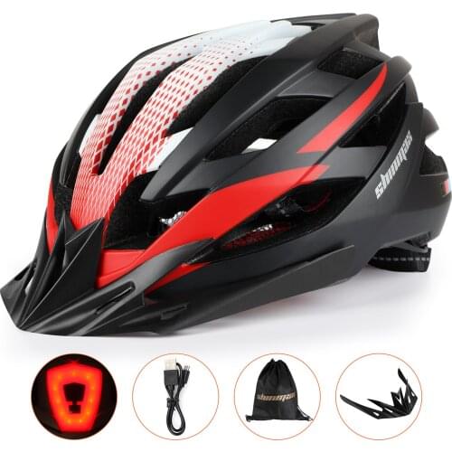 MTB Helmet Bicycle Red LED Light and Sun Visor Men Women Lightweight Road Mountain Bike Cycling Helmet Sports Bicycle Equipment