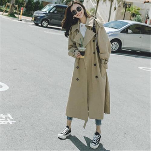 Windbreaker New Fashion Notched Collar Trench Coat Casual Long Sleeve Sashes Long Windbreaker Autumn Thin Loose Outerwear 689