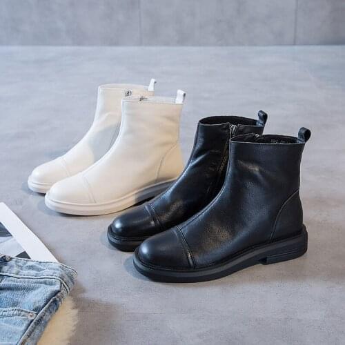 Women Ankle Boots Genuine Leather Cow Soft Zipper Women Fashion Shoe Motorcycle Soft Leather Plush Warm Winter Boots Women