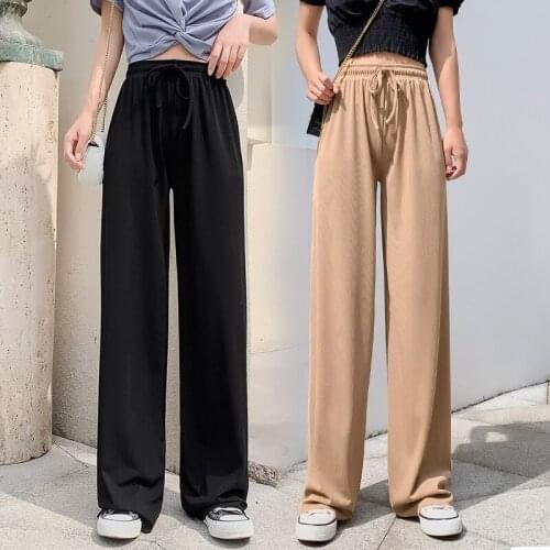 Summer Ice Silk Women Drape Mopping Pants Loose Casual Sports High Elastic Fitness Slim Sportswear Wide Leg Trousers Clothing