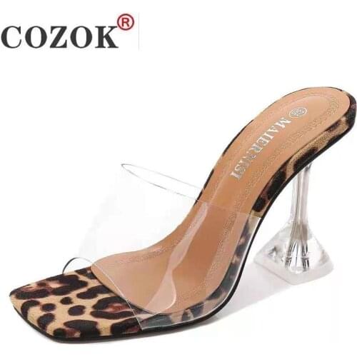 Women Sexy Sandals High Heels Ladies Fashion Slippers Plus Size Square Toe Transparent Pumps New Female Summer Shoes Comfort