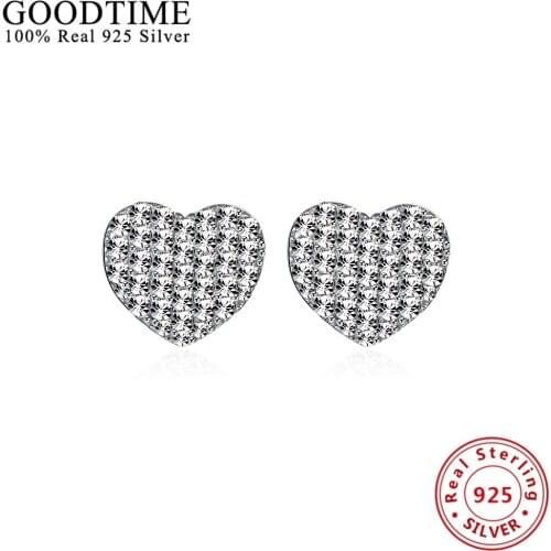 Shining Crystal Earrings Silver 925 Jewelry Romantic Heart Stund Earrings Female sterling-silver-jewelry Girls Brincos GTE057