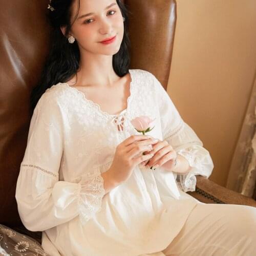 Women Sleep Nightwear Pajama Sets Sleepwear Suits Luxury Nightgown 2 Pieces Lace Bow Homewear Night Gown