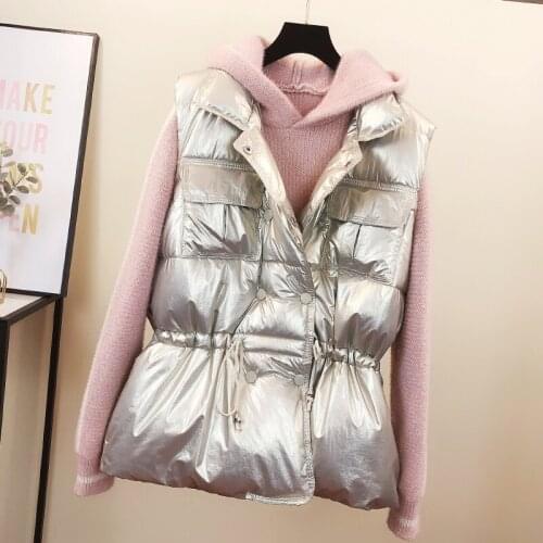 2020New Spring Vest Women Autumn Waistcoat Draw Rope Down Cotton Vest Women Wear Loose Korean Bright Face Cotton-padded Feminino